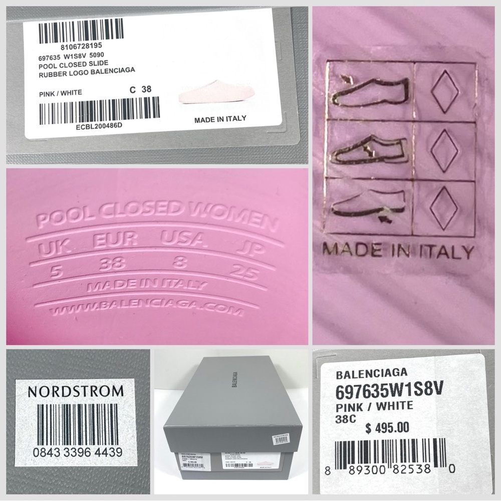 Balenciaga Pool Logo Closed Slides Clogs Pink Women Size 8 US New Matte Finish - Picture 17 of 17